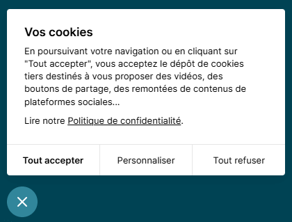 Popup de paramétrage des cookies du site